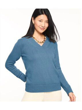 NWT Talbot's Size 3X V-Neck Sweater Cotton Blend Relaxed Pullover Blue Cottage